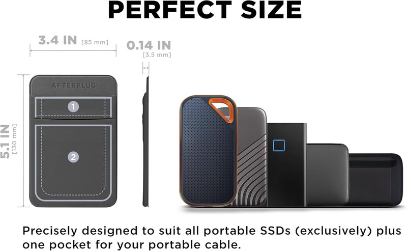 Afterplug 2-Pocket Adhesive Pouch for Laptop, Compatible with External Portable SSD, Magic Mouse, USB Cable and More - Gray - Image 2